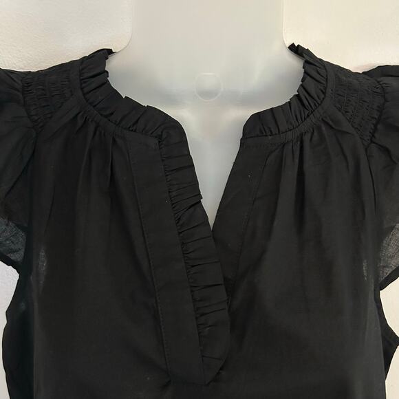 J. Crew Factory Womens Flutter Sleeve V Neck Black Cotton Blouse Top XS NEW - Picture 2 of 6